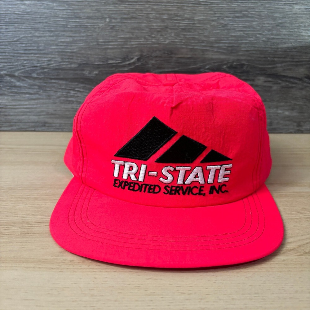 Vintage Tri State Hat Cap Snapback Nylon Red Pink Expedited Service Inc USA Made